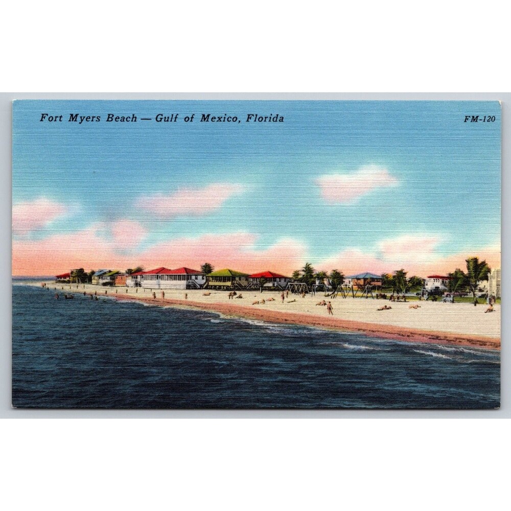 Vintage Fort Myers Beach FL Postcard Gulf of Mexico Linen Tichnor FM-120 Unused